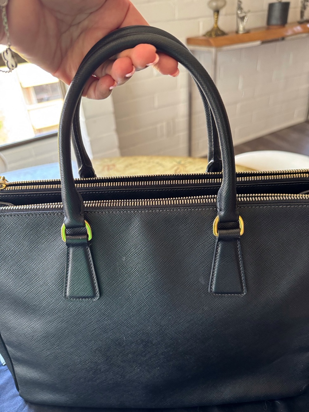 Prada Black Saffiano Leather Structured Satchel Handbag Authentic - Picture 5 of 13
